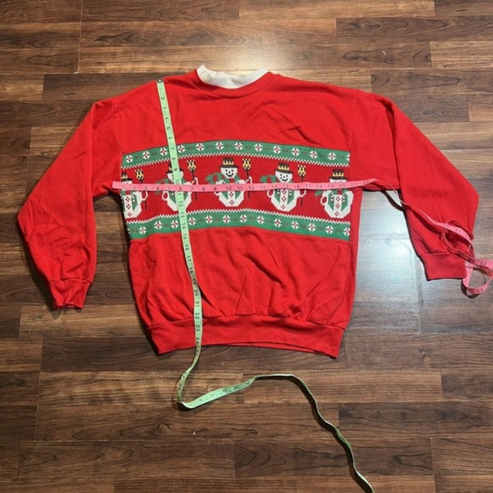 VTG Adult Large Ugly Christmas Sweatshirt Snowman Mock Neck Red See Pics For Mts - Picture 5 of 6
